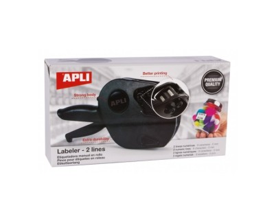 Apli Maquina Etiquetadora de Precios Premium - 2 Lineas - 9 Caracteres - Facil Uso - Instalacion Rapida - Correa de Mu&ntilde;eca - Incluye Cartuchos y Rollo de Etiquetas
