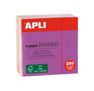 Apli Mini-Cubo con 250 Notas Adhesivas Funny 51x51mm - 5 Colores Surtidos Fluorescentes - Divertidas y Practicas