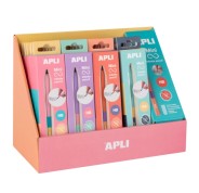 Apli Mini Infinite Pencil Expositor con 20 Packs de Mini Lapices Infinitos HB + Mina de Recambio + Tapon Protector - Para Escribir hasta 16km - Colores Surtidos Tricolor