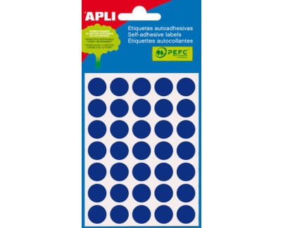 Apli Minibolsa de 175 Etiquetas Redondas Ø 13.0mm - 5 Hojas por 35 Etiquetas - Adhesivo Permanente - Aptas para Escritura con Lapiz, Boligrafo y Rotulador - Color Azul
