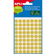 Apli Minibolsa de 288 Etiquetas Redondas Ø 8mm - 3 Hojas por 96 Etiquetas - Adhesivo Permanente - Color Amarillo