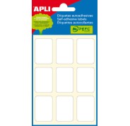 Apli Minibolsa de 54 Etiquetas Rectangulares 22x32mm - 6 Hojas por 9 Etiquetas - Adhesivo Permanente - Cantos Romos - Color Blanco