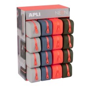 Apli Neon Expositor de 16 Estuches de Silicona Rectangular - Cremallera Repelente al Agua - Medidas 75x185x55mm - Colores Surtidos