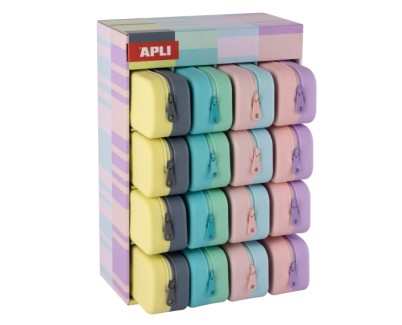 Apli Nordik Bicolor Expositor de 16 Estuches de Silicona Rectangulares Bicolor - Cremallera Repelente al Agua - Medidas 75x185x55mm - Colores Pastel Surtidos