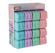 Apli Nordik Expositor de 16 Estuches de Silicona Rectangulares Dobles - Doble Compartimento - Medidas 75x185x63mm - Colores Pastel Surtidos