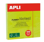 Apli Notas Adhesivas Funny 75x75mm - Bloc de 100 Hojas - Adhesivo de Calidad - Facil de Despegar - Color Verde Fluorescente