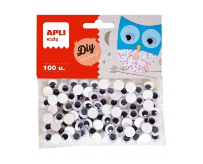 Apli Ojos Moviles Adhesivos - Gran Poder de Adhesion - Versatiles para Multiples Superficies - Ideales para Manualidades y Talleres Infantiles - Color Negro