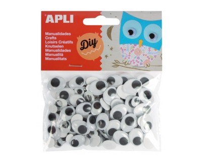 Apli Ojos Moviles Adhesivos Ovalados - Gran Poder de Adhesion - Versatiles para Multiples Superficies - Ideales para Manualidades y Talleres Infantiles - Color Negro
