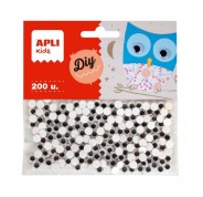 Apli Ojos Moviles Adhesivos Redondos - Gran Poder de Adhesion - Versatiles para Multiples Superficies - Ideales para Manualidades Escolares y Talleres Infantiles - Color Negro
