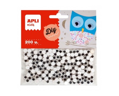 Apli Ojos Moviles Adhesivos Redondos - Gran Poder de Adhesion - Versatiles para Multiples Superficies - Ideales para Manualidades Escolares y Talleres Infantiles - Color Negro