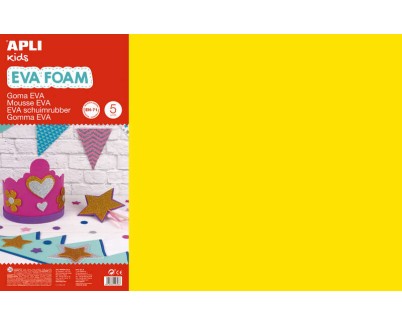 Apli Pack con 5 Hojas de Goma Eva 600x400mm - Tama&ntilde;o Grande y Flexible - Color Amarillo