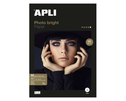 Apli Pack con 50 Hojas de Papel Fotografico Photobright A3 200g