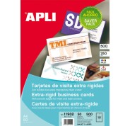 Apli Pack con 500 Tarjetas de Visita Mate - Cartulina de 250g/m² - 50 Hojas por 10 Tarjetas - Cantos Rectos - Color Blanco