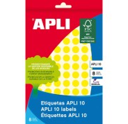 Apli Pack de 1.008 Etiquetas Redondas Ø 10mm - 8 Hojas por 126 Etiquetas - Adhesivo permanente - Aptas para Escritura Manual - Color Amarillo