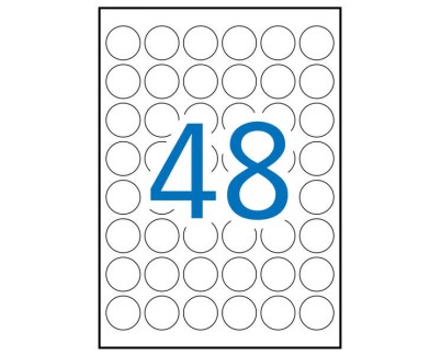 Apli Pack de 1.200 Etiquetas Redondas Ø 30mm - 25 Hojas por 48 Etiquetas - Adhesivo Permanente - Color Blanco