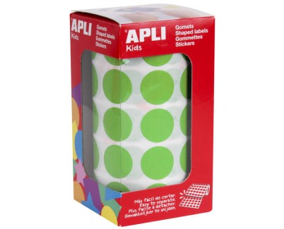 Apli Pack de 1.770 Gomets Redondos &Oslash; 20mm - 59 Hojas Pretroqueladas - Adhesivo Permanente - Ideal para Escuelas Infantiles y Colegios - Color Verde Claro