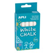 Apli Pack de 10 Tizas Blancas Redondas - Tamaño Ø 9 x 80mm - Bajo en Residuo y sin Polvo - Ideal para Escribir, Dibujar y Colorear en Pizarras y Pavimentos - Uso Escolar