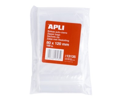 Apli Pack de 100 Bolsas Autocierre 80x120mm - Cierre Seguro - Aptas para Alimentos