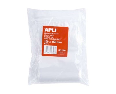 Apli Pack de 100 Bolsas de Auto Cierre 100 x 150 mm - Cierre Seguro - Aptas para Alimentos