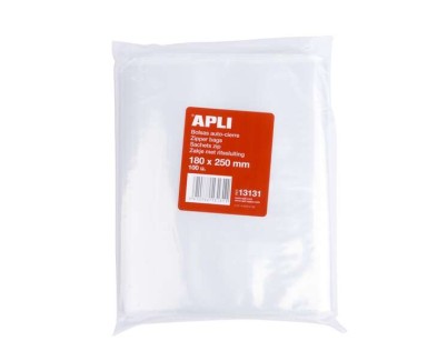 Apli Pack de 100 Bolsas de Auto Cierre 180 x 250 mm - Cierre Seguro - Aptas para Alimentos