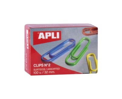 Apli Pack de 100 Clips nº2 32 mm - Colores Surtidos