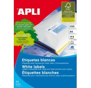Apli Pack de 100 Etiquetas Permanentes - Tamaño 210 x 297mm - Multiples Usos - Color Blanco