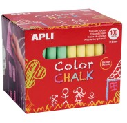 Apli Pack de 100 Tizas Redondas de Colores Surtidos Ø 9 x 80mm - Sin Polvo - Ideales para Escribir, Dibujar y Colorear en Pizarras y Pavimentos - Aptas para Uso Escolar