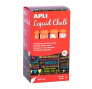 Apli Pack de 12 Rotuladores de Tiza Liquida - Punta Redonda - Ideal para Pizarras, Plastico, Vinilos, Metal, Etc - Facil de Borrar - Secado Rapido - Color Naranja