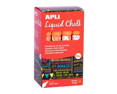 Apli Pack de 12 Rotuladores de Tiza Liquida - Punta Redonda - Ideal para Pizarras, Plastico, Vinilos, Metal, Etc - Facil de Borrar - Secado Rapido - Color Naranja