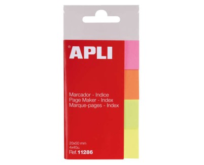 Apli Pack de 160 Indices Adhesivos de Papel 50x20mm - 40 Indices por Color - Faciles de Despegar - Organiza Tus Documentos - Colores Amarillo, Rosa, Naranja y Verde