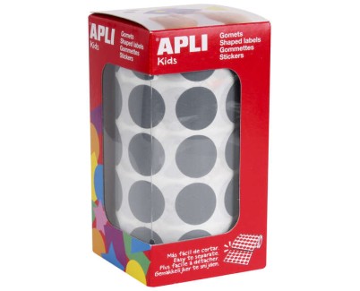 Apli Pack de 1770 Gomets Redondos Ø 20mm - 59 Hojas Pretroqueladas - Adhesivo Permanente - Ideal para Escuelas Infantiles y Colegios - Color Gris