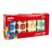 Apli Pack de 2.256 Gomets Redondos Ø 33mm - 4 Rollos de 564 Gomets - Adhesivo Permanente - Ideal para escuelas Infantiles y Colegios - Colores Metalizados Surtidos