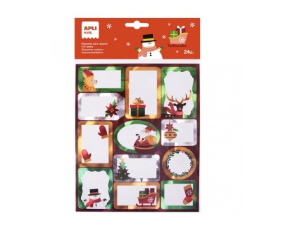 Apli Pack de 24 Etiquetas Adhesivas Navideñas para Regalos - Tamaños y Diseños Surtidos - Espacio para Escribir