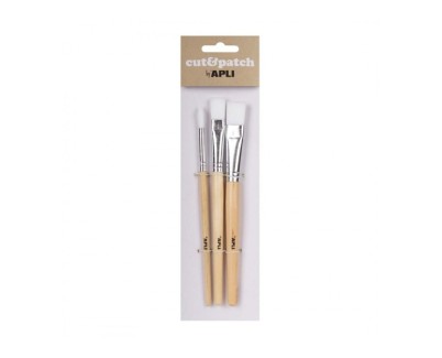 Apli Pack de 3 de Pinceles de Madera para Manualidades - Cerdas de Nylon - Puntas Redonda y Plana - Ideal para Papeles Cut&Patch