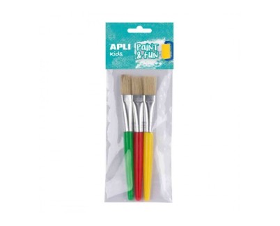 Apli Pack de 3 de Pinceles Jumbo para Niños - Punta Plana - Cerdas Sinteticas - Ideal para Desarrollo Creativo y Didactico
