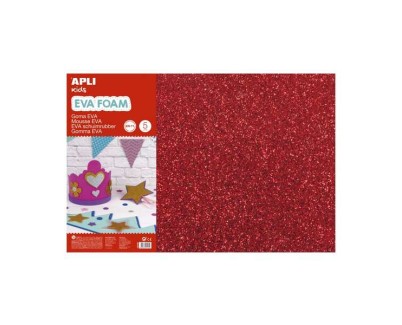 Apli Pack de 3 Goma Eva Purpurina 600 x 400 mm - Grosor 2 mm - Impermeable - Moldeable al Calor - Color Rojo
