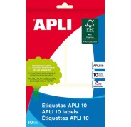 Apli Pack de 30 Etiquetas Rectangulares 53x100mm - 10 Hojas por 3 Etiquetas - Adhesivo Permanente - Cantos Romos - Color Blanco