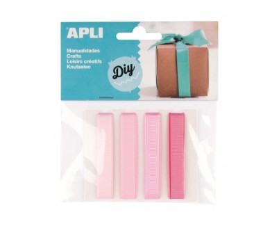 Apli Pack de 4 Cintas de Tela - Ideales para Manualidades - Scrapbooking - Envolver Regalos - Decoraciones para Eventos y Accesorios - Color Rosa