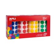 Apli Pack de 4 Rollos de Gomets Redondos Ø 20mm - 1770 Gomets por Rollo - Adhesivo Permanente - 7080 Gomets en Total - Ideales para Escuelas Infantiles - Colores Azul, Rojo, Amarillo y Verde