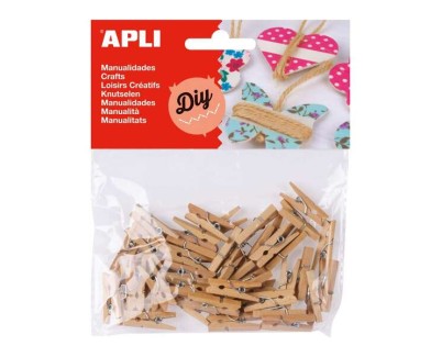 Apli Pack de 45 Mini Pinzas de Madera Natural 25 x 3 mm - Color Madera