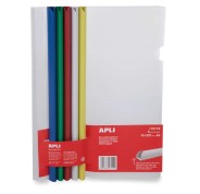 Apli Pack de 5 Encuadernadores Deslizantes 10x297mm - Capacidad de 100 Hojas - Con Funda Transparente - Ranura para Facil Insercion de Hojas - Colores Surtidos