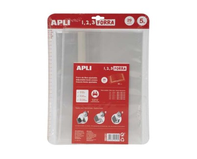 Apli Pack de 5 Forros para Libros 290mm de Polipropileno 75 micras - Solapa Autoajustable - Facil Forrado en 3 Pasos - Sin Necesidad de Cortar ni Usar Cinta Adhesiva - Transparente