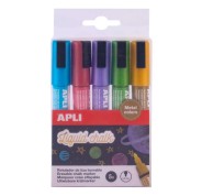 Apli Pack de 5 Rotuladores de Tiza Liquida - Punta Redonda de 5.5mm - Facil de Borrar - Secado Rapido - Base Agua Libre de Toxicos - Colores Metalizados Surtidos