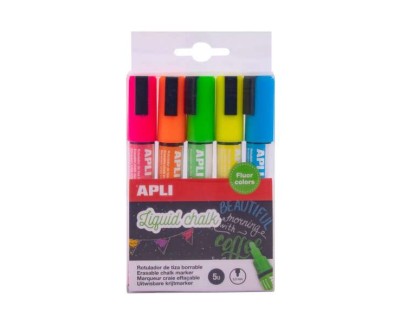 Apli Pack de 5 Rotuladores de Tiza Liquida Punta Redonda - Punta 5.5 mm - Secado Rapido - Colores Surtidos