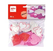 Apli Pack de 52 Corazones Adhesivos de Goma Eva con Acabado Purpurina - Medidas y Diseños Surtidos - Material Suave y Seguro - Colores Surtidos