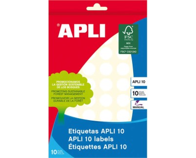 Apli Pack de 540 Etiquetas Redondas Ø 16mm - 10 Hojas por 54 Etiquetas - Adhesivo Permanente - Color Blanco