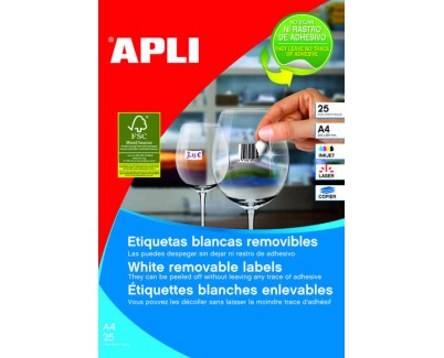 Apli Pack de 6.750 Etiquetas Blancas Removibles 17.8 x 10.0mm - 25 Hojas x 270 Etiquetas - Adhesivo Removible - Color Blanco