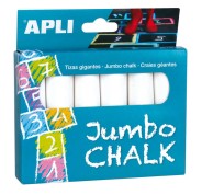 Apli Pack de 6 Tizas Redondas Jumbo - Tamaño Ø 25 x 105mm - Sulfato de Calcio Bajo en Residuo - Aptas para Uso Escolar - Color Blanco