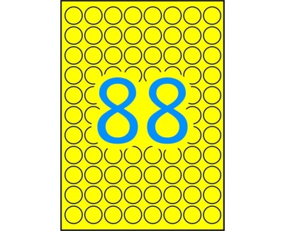 Apli Pack de 704 Etiquetas Redondas Ø 16mm - 8 Hojas A5 por 88 Etiquetas - Adhesivo Permanente - Color Amarillo