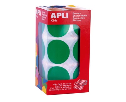Apli Pack de 708 Gomets Redondos Ø 33mm - 59 Hojas Pretroqueladas - Adhesivo Permanente - Ideal para Escuelas Infantiles y Colegios - Color Verde